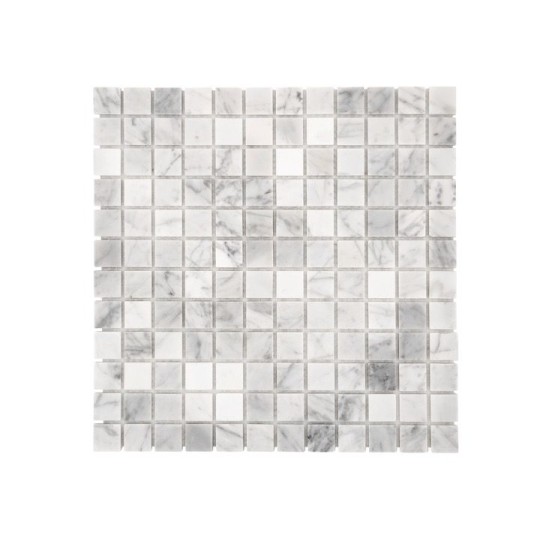 Mozaïek Marmer Bianco Carrara Getrommeld – matte witte marmeren mozaïek met grijze aders