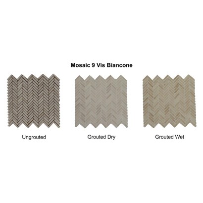 Mosaic Biancone visgraat – lichte natuursteenmozaïek in visgraatpatroon