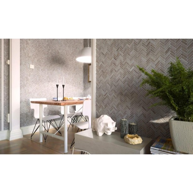 Mosaic Biancone visgraat – lichte natuursteenmozaïek in visgraatpatroon