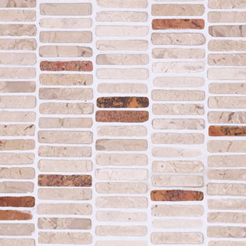 Mosaic Biancone-Monterosa rijen – lichte natuursteenmozaïek met wit-beige en roze-beige stripjes