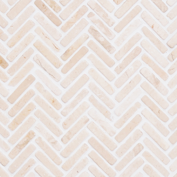 Mosaic Biancone visgraat – lichte natuursteenmozaïek in visgraatpatroon