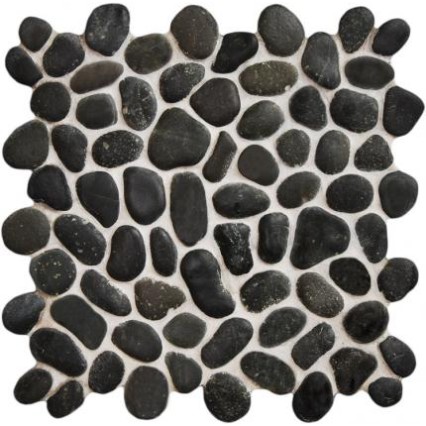 Beachstone Black Mozaïek wand – zwarte kiezelmozaïek met natuurlijke vormen